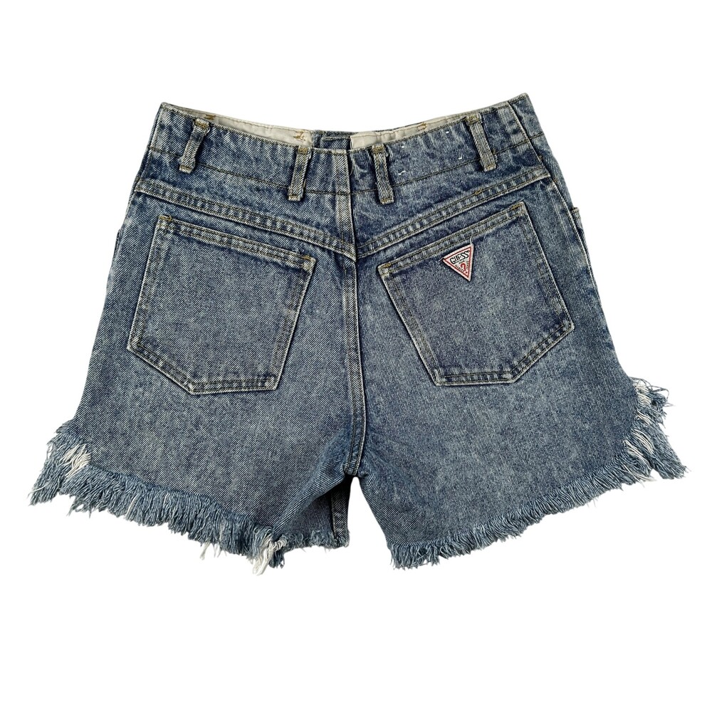 Vintage Guess Shorts Womens 28 Denim High Rise Cutoff Button Fly Raw Hem USA 90s